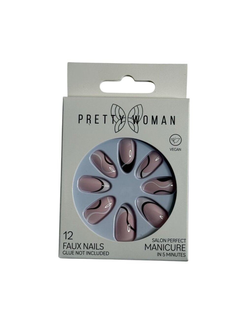 Pretty Woman Nude Blush Pink Swirl Faux Nails | 12 Piece Press On Set